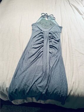 Light Blue Halter Crochet Maxi Dress